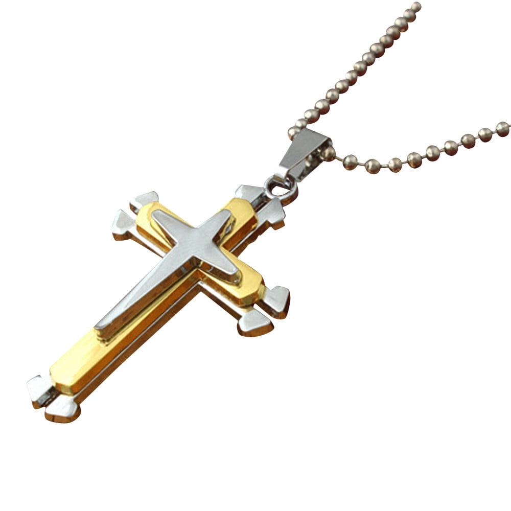 BKBP Diamondless Cross Necklace Gold Unisex Men Stainless Steel Pendant Chain Waterproof Dainty Choker Necklace Charm Necklace Gift Jewerlry